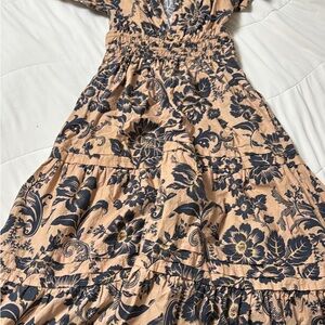 Anthropologie Navy and Tan Floral Dress